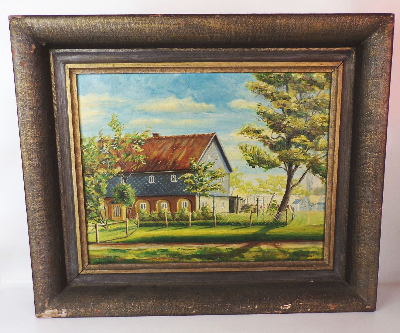 Ölgemälde Oberlausitz Umgebindehaus Fachwerkhaus Hummel 