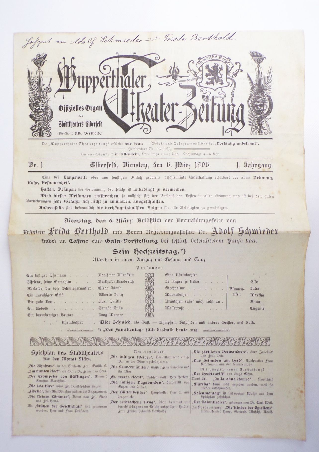 Hochzeitprogramme um 1890 Boeddinghaus Barmen Wuppertal Düsseldorf 
