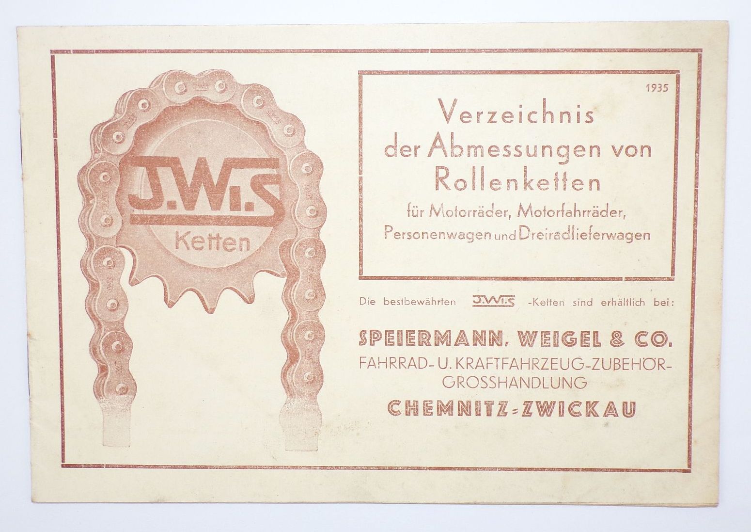 Verzeichnis Abmessung von Rollketten Speiermann Weigel Co Chemnitz Motorradkette