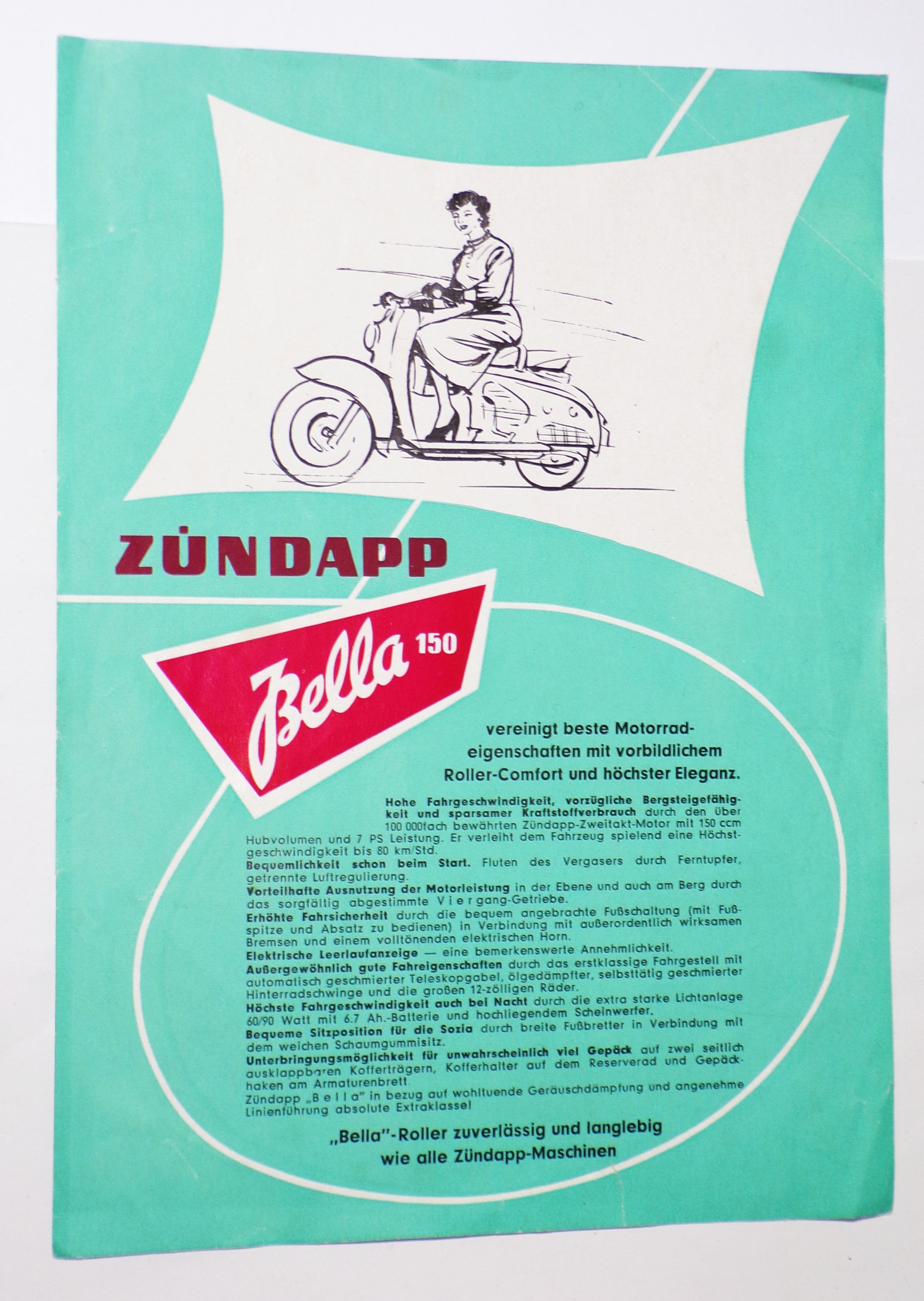 Werbeblatt Zündapp Bella 150 Roller vintage