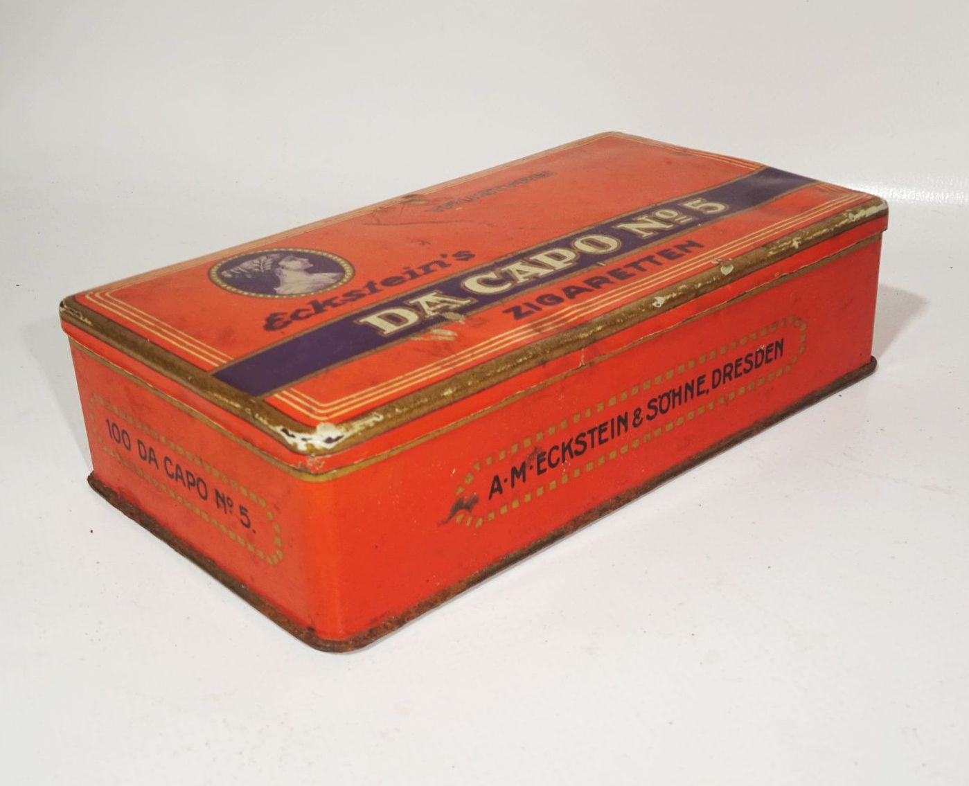 Alte Zigarettendose Eckstein Da Capo No5 Zigaretten Dresden Blechdose 1910er