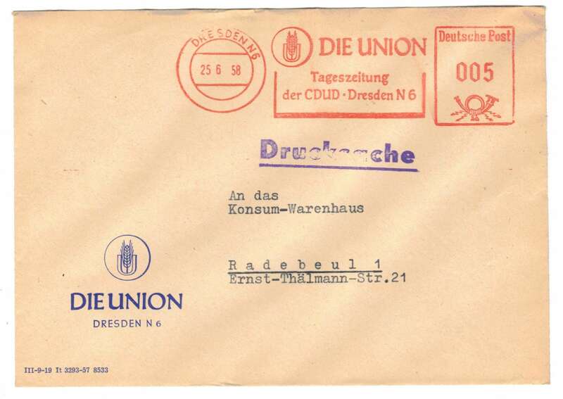 Werbe Brief Die Union Dresden N6 1958 Drucksache 