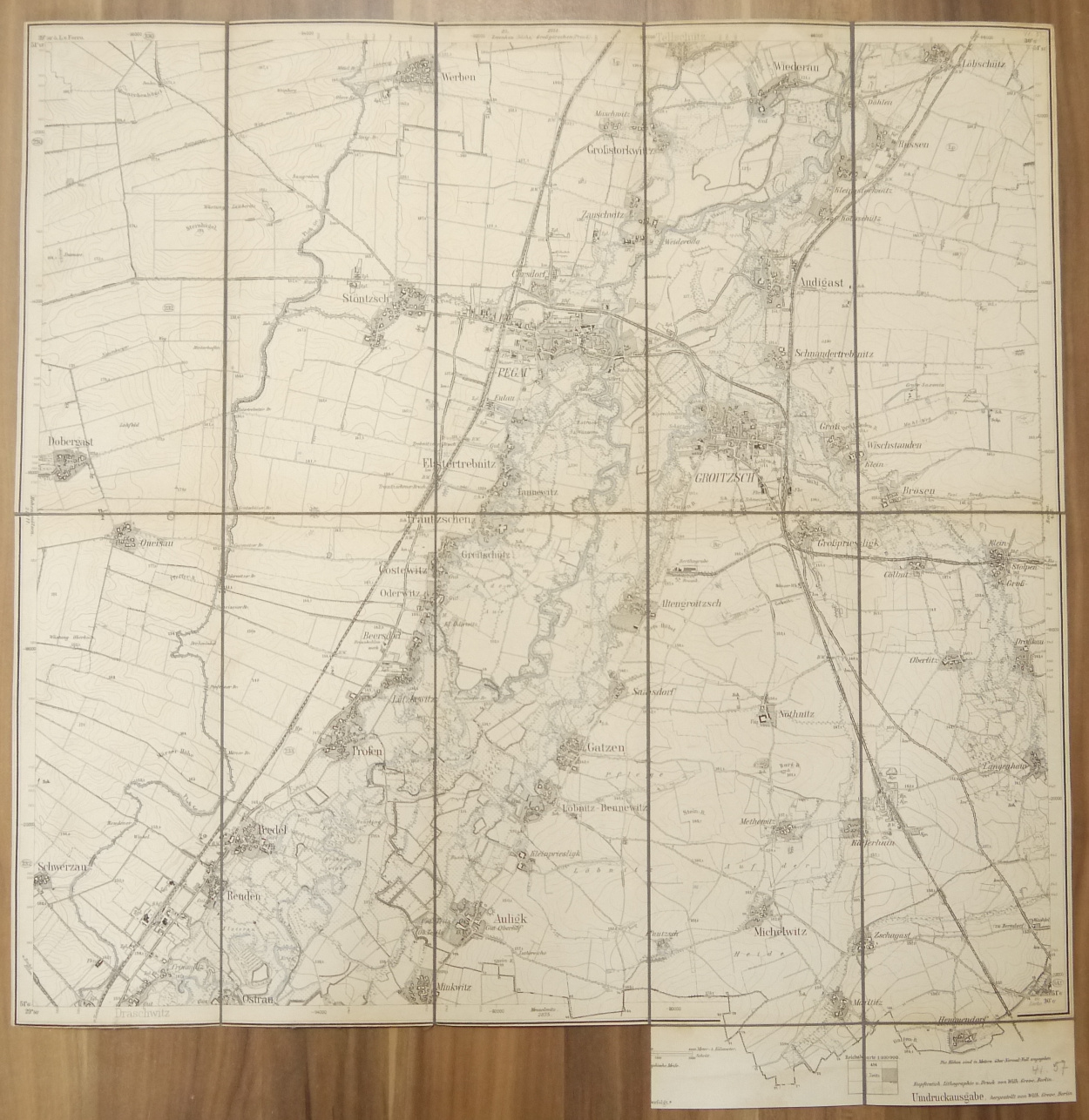Leinen Landkarte Pegau und Hemmendorf (Sächs.) Predel (Preuß.) um 1890