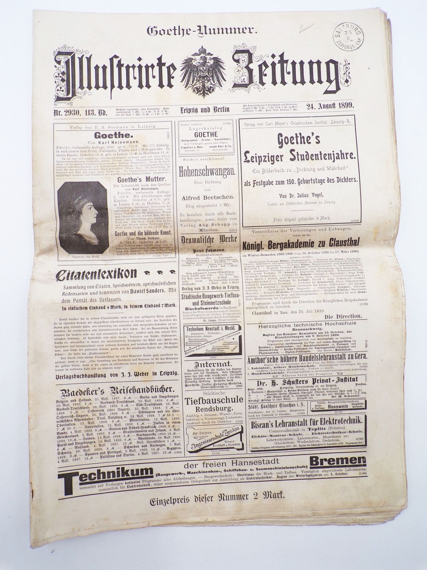 Illustrierte Zeitung Goethe Nummer 1899 