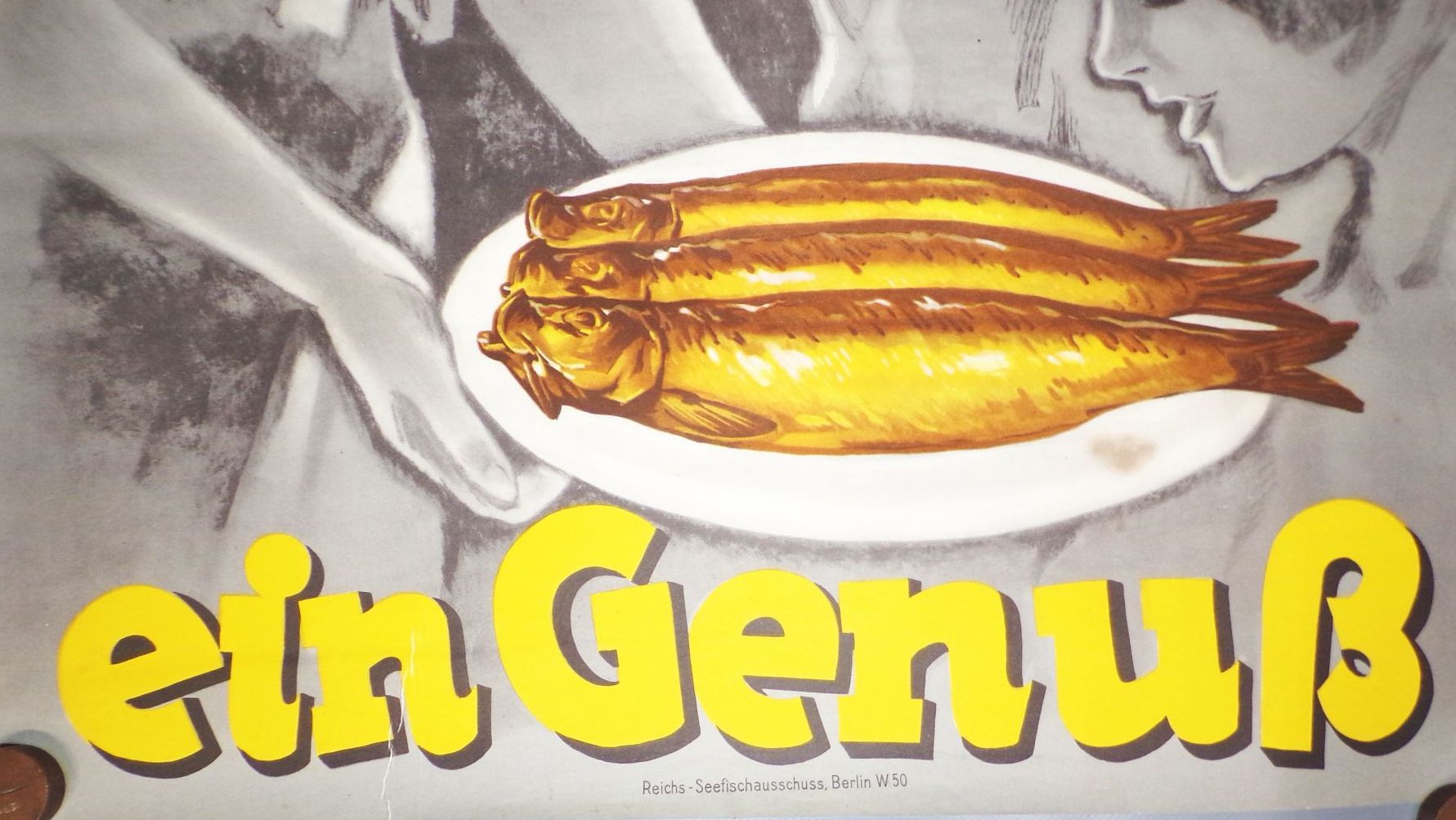 Altes Plakat Bückling ein Genuss Fisch um 1930 Lebensmittel 