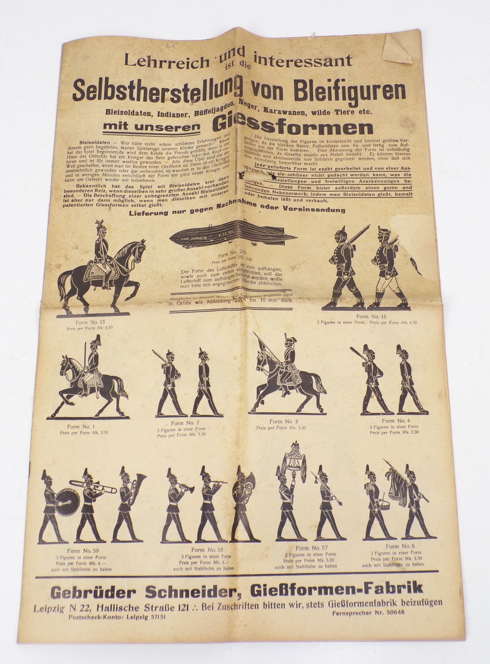 Alter Katalog Zinnfiguren Giessformen Gebrüder Schneider Leipzig 1930er 