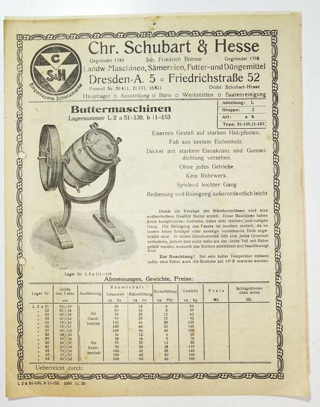 Prospekt Schubart u Hesse Dresden Buttermaschine 1922 Briefkopf