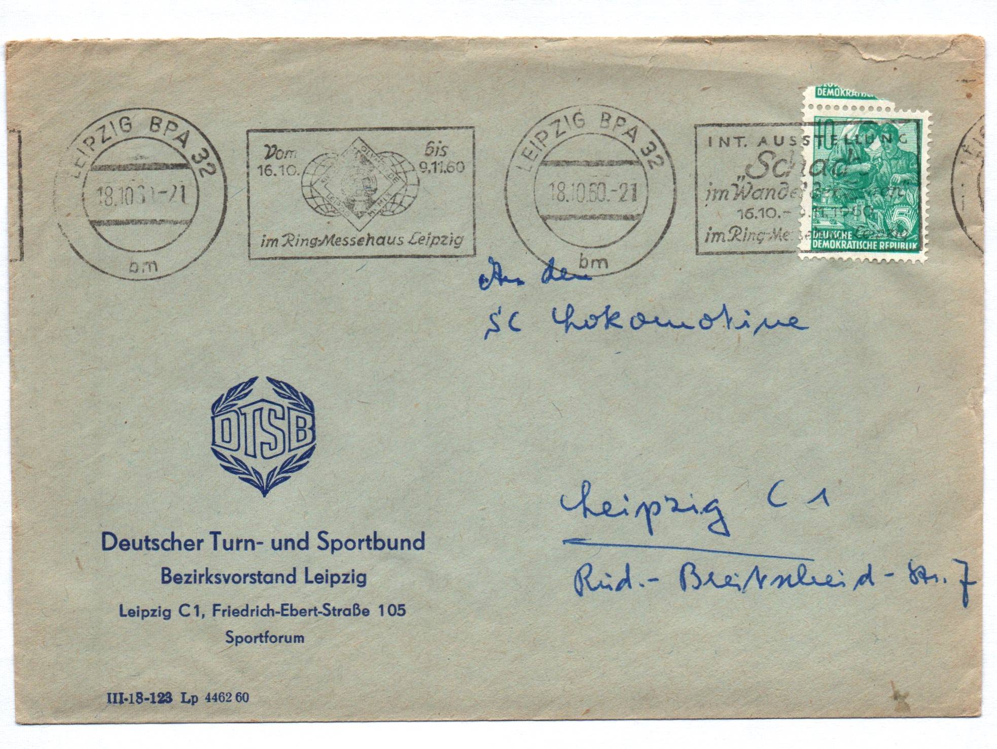 Brief Deutscher Turn und Sportbund DDR Leipzig 1960 DDR Brief Deutscher Turn und Sportbund DDR Leipzig 1960 DDR