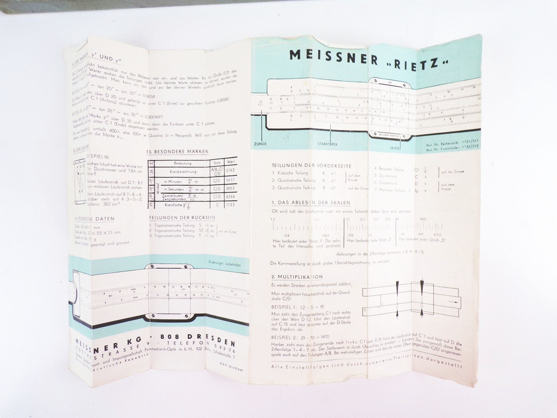 Meissner Rietz Rechenschieber Etui Anleitung 1969 DDR