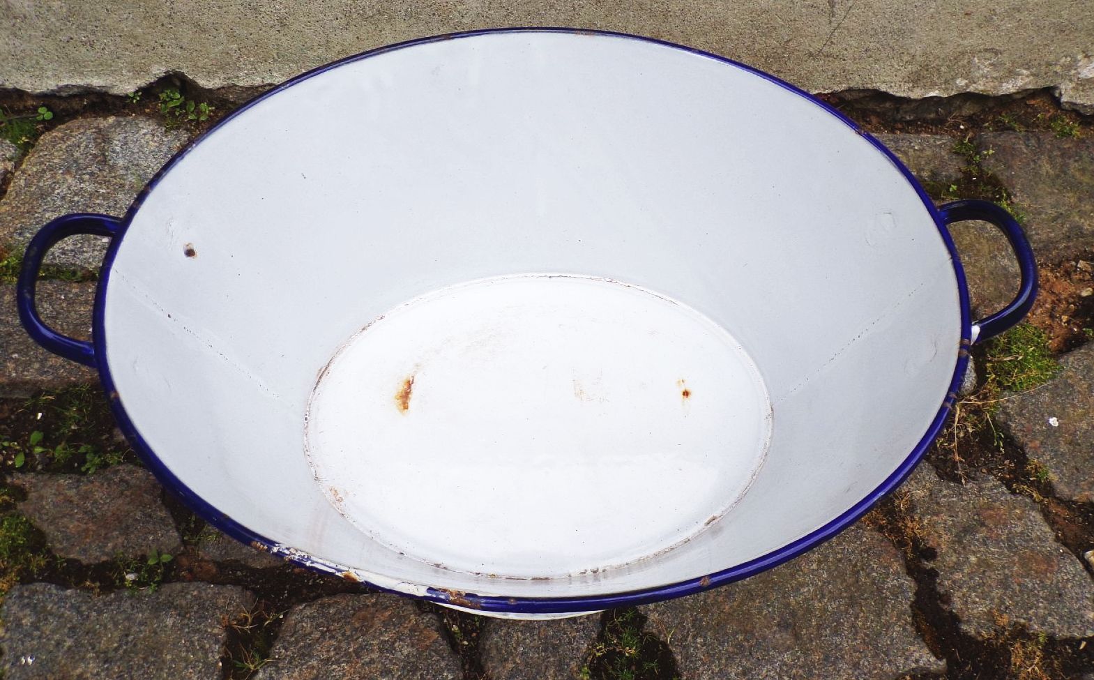 Alte Email Wanne Wabenmuster Netzdekor Blau Weiß Behälter Pfanzgefäß Alte Email Wanne Wabenmuster Netzdekor Blau Weiß Behälter Pfanzgefäß