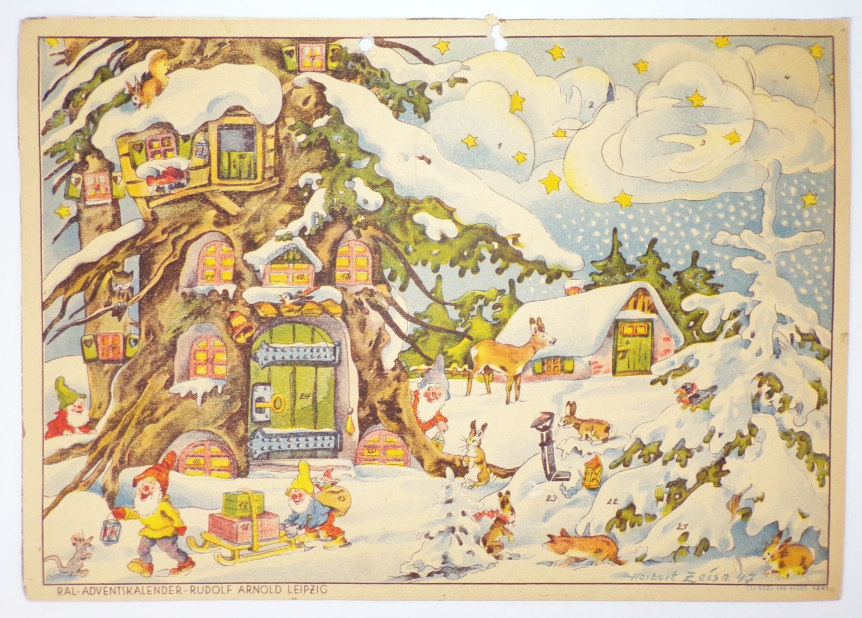 Alter Adventskalender Herbert Zeise 1947 Rudolf Arnold Leipzig Zwerge Wichtel 