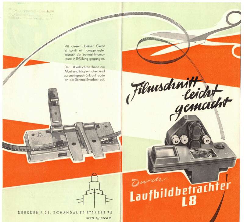 Faltblatt Laufbildbetrachter L8 Filmschnitt leicht gemacht 1958 