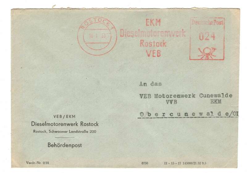 Firmen Brief 1953 Dieselmotorenwerk Rostock 