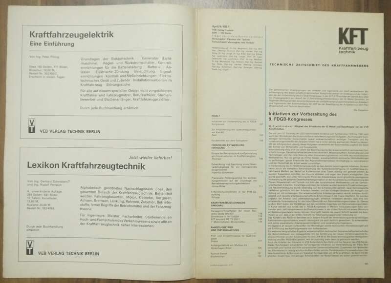 VEB Berlin April 1977 DDR KFT Fahrzeugtechnik TS 250 1 Skoda 105 120