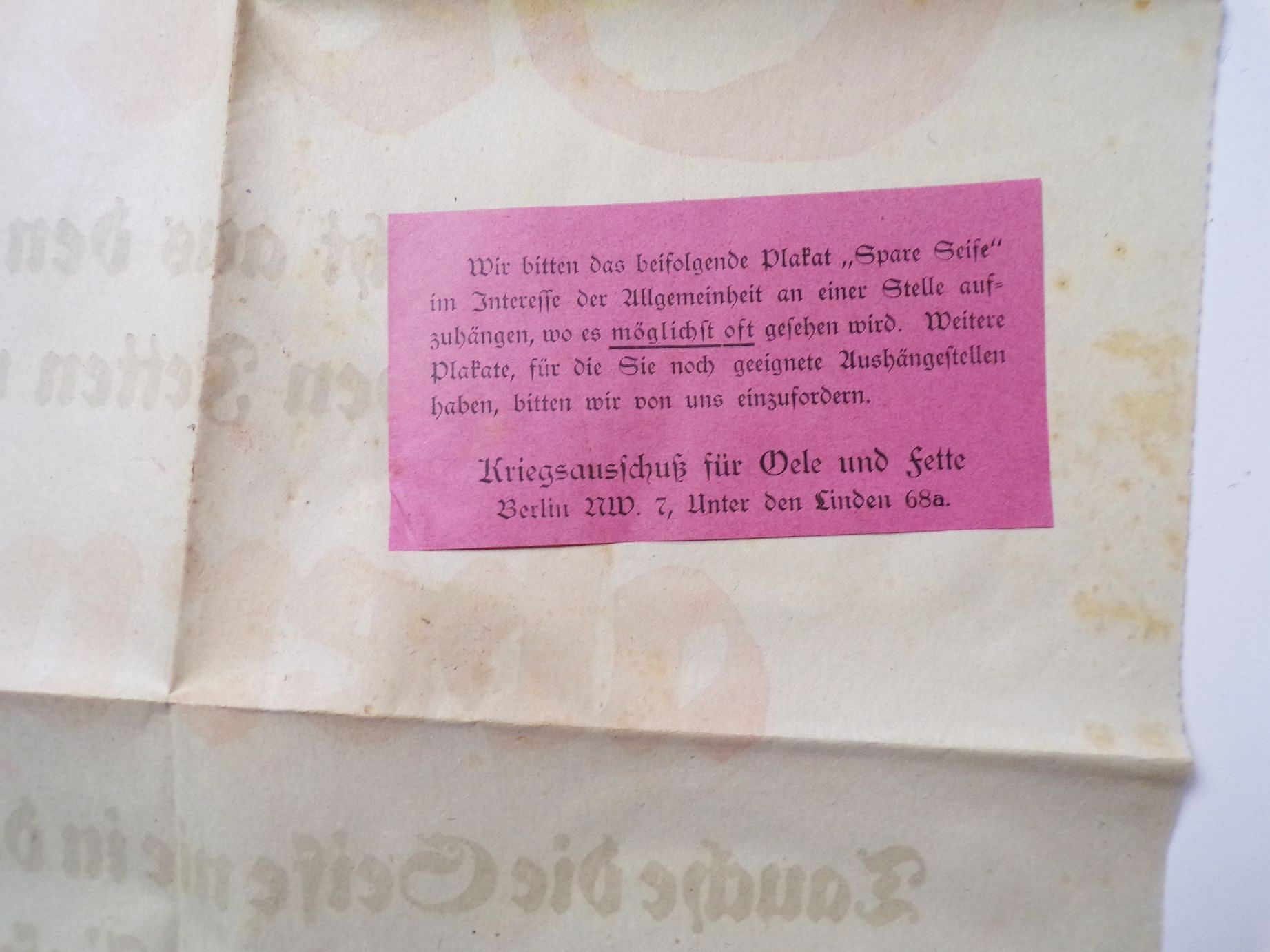 Plakat 1 Wk Spare Seife Fette und Öle Kriegsausschuss Berlin Plakat 1 Wk Spare Seife Fette und Öle Kriegsausschuss Berlin