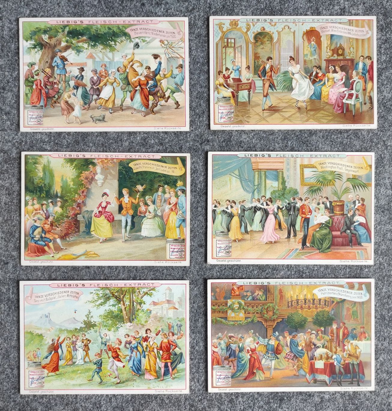 Liebig Bilder 6 Stück Tänze verschiedener Zeiten Sammelbilder Liebig Bilder 6 Stück Tänze verschiedener Zeiten Sammelbilder