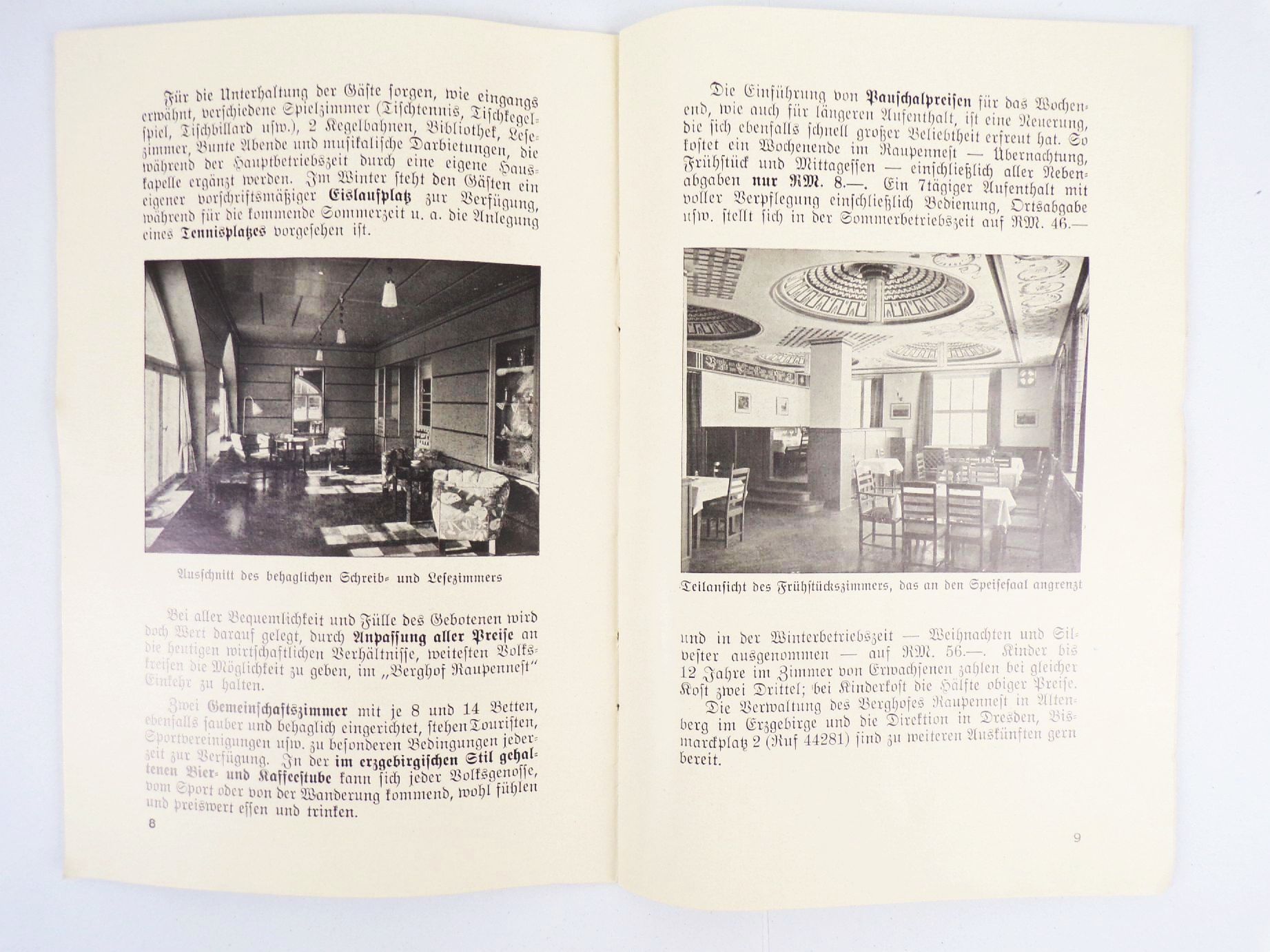 Altenberg Erzgebirge Berghof Raupennest Werbe Broschüre 1933 