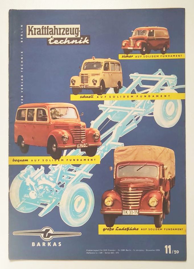 Zeitschrift KFT Kraftfahrzeugtechnik Nr 11 Barkas Transporter DDR 1959