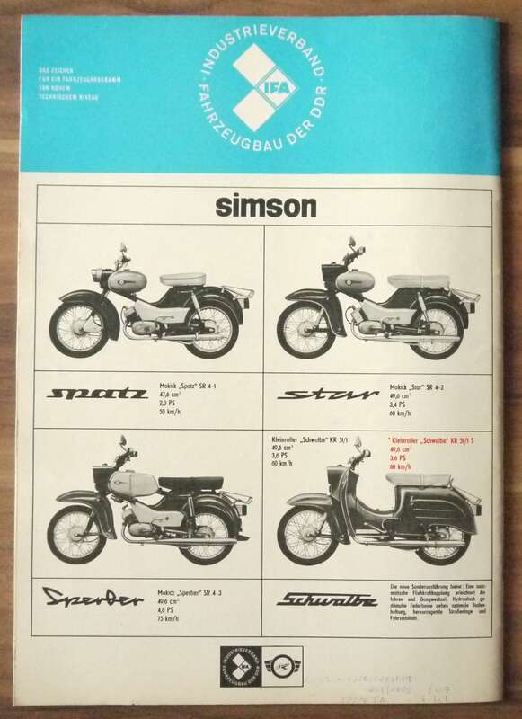 KFT Skoda 1000 MB Schwalbe KR 51 1S Simson Kleinroller DDR Zeitschrift 1968