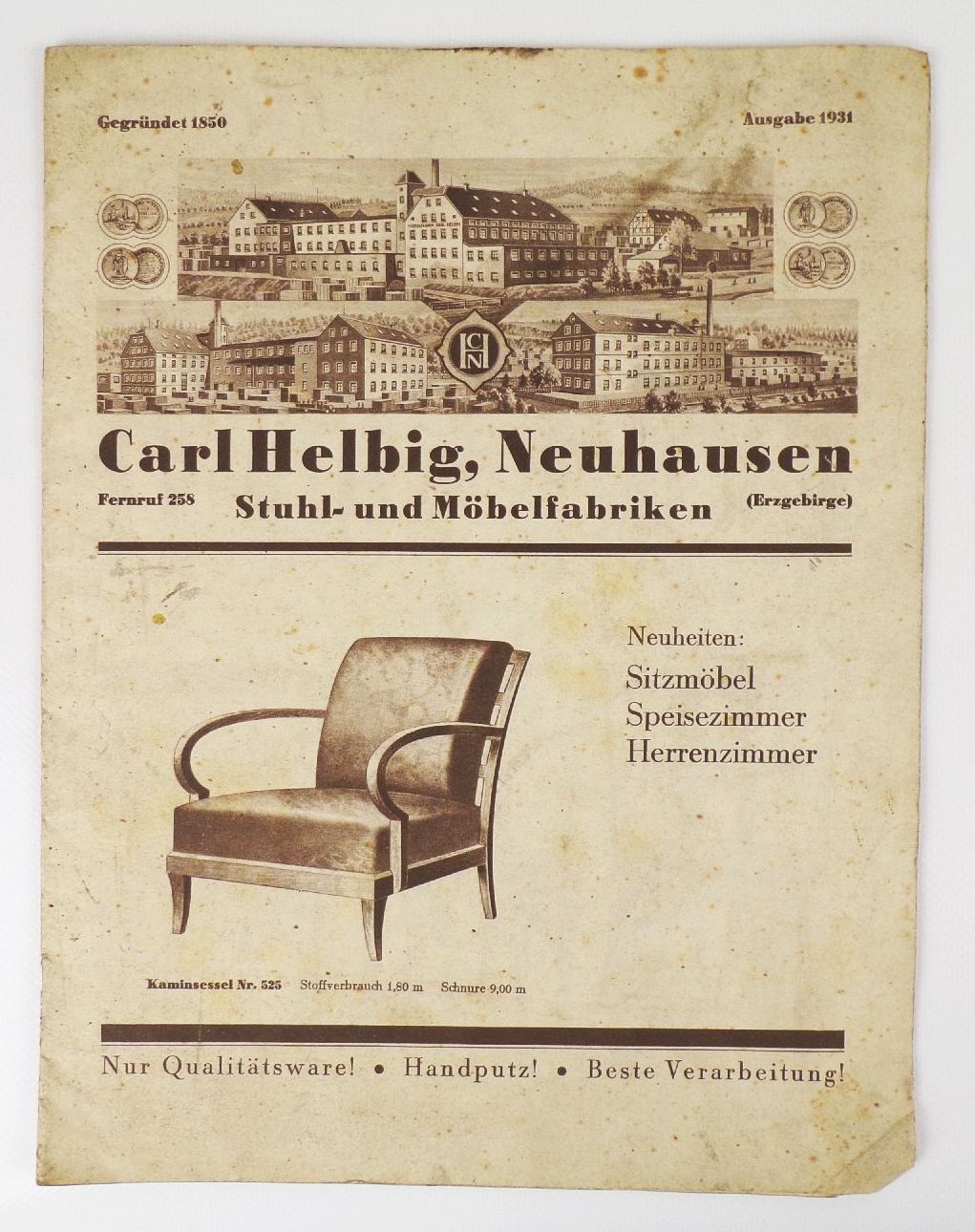 Alter Katalog Carl Helbig Neuhausen Stuhl Möbelfabrik 1931 
