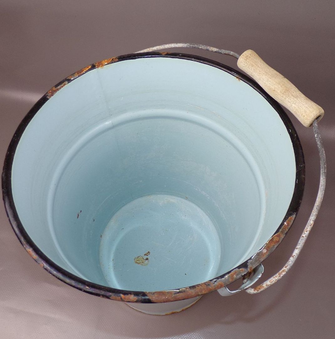 Alter Eimer 5 Liter Pflanzkübel Garten Deko Blau Emaille Email 