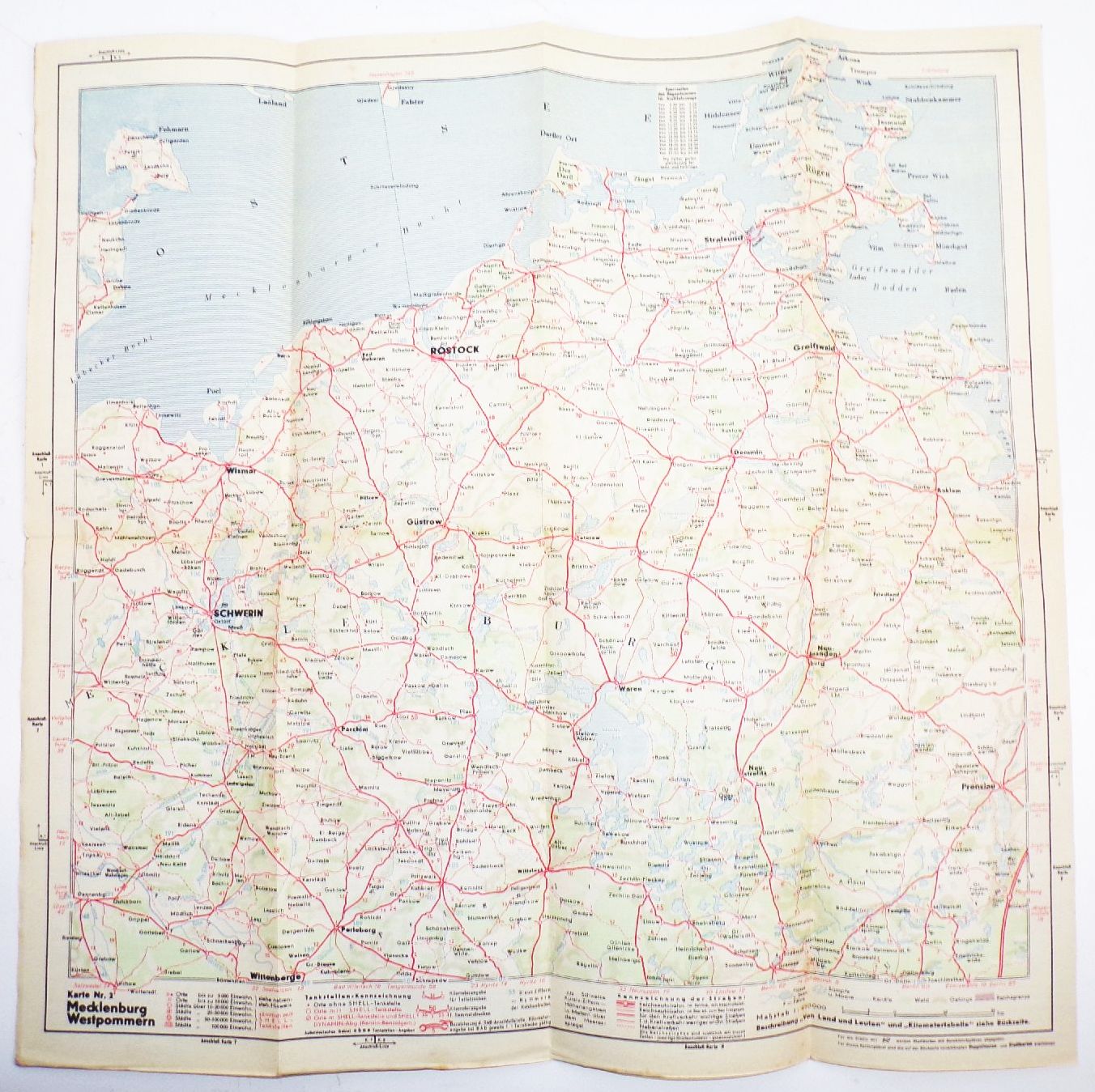 Alte Shell Straßenkarte Nr 2 Mecklenburg Westpommern 1930er Reisedienst