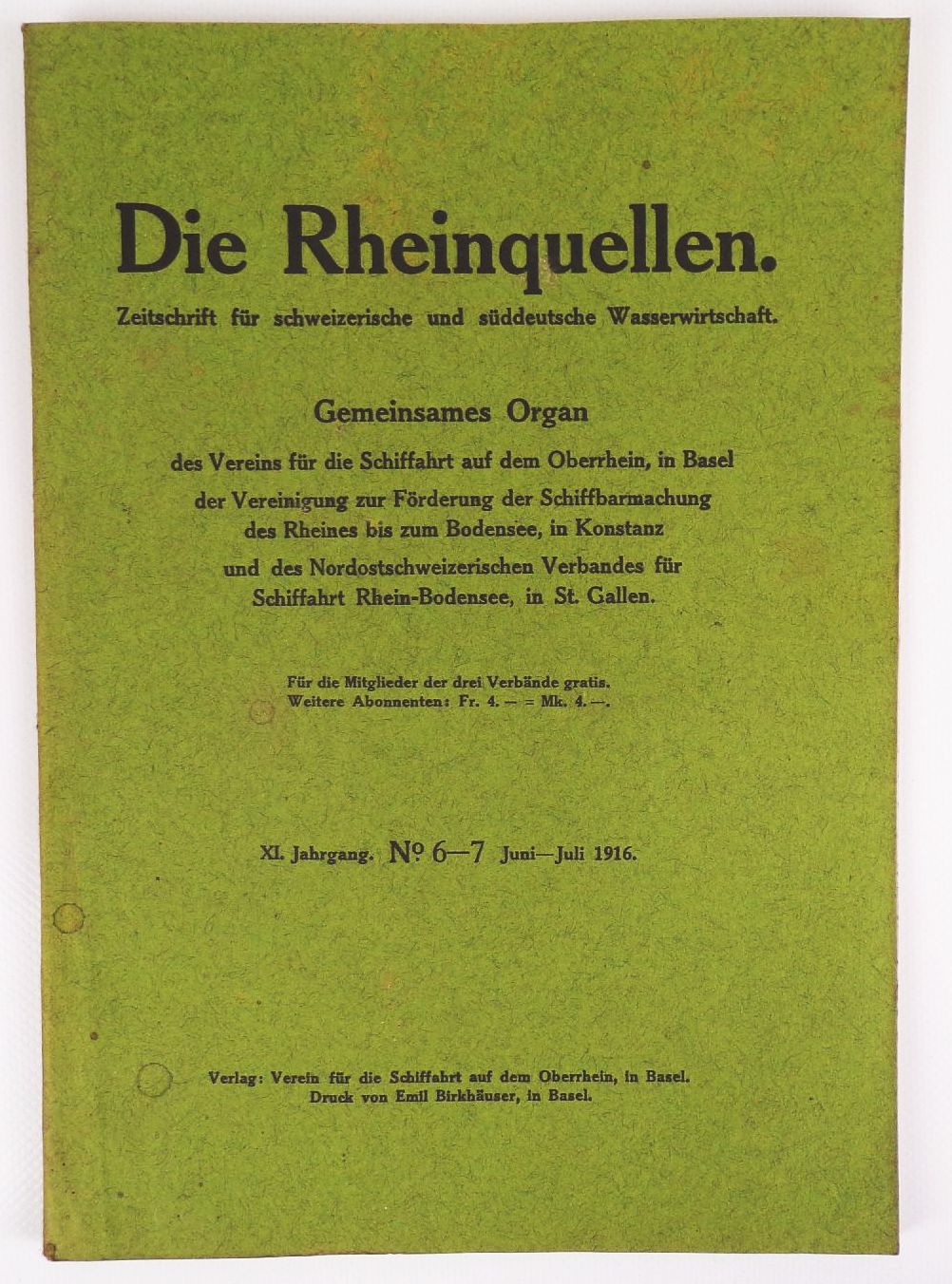 Die Rheinquellen Zeitschrift für schweizerische u süddeutsche Wasserwirtschaft
