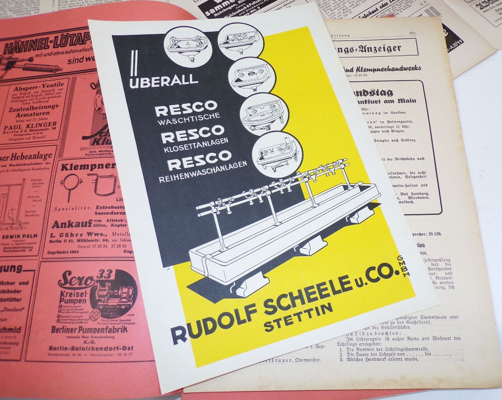 Deutsche Klempner Zeitung Installateur Anzeigen Reklame um 1938