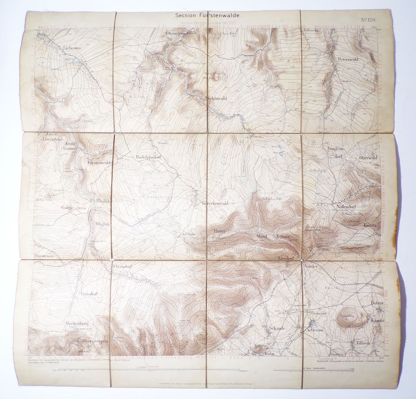 Fürstenwalde Böhmen Landkarte 1881 Schönwald Peterswald Leinen Karte