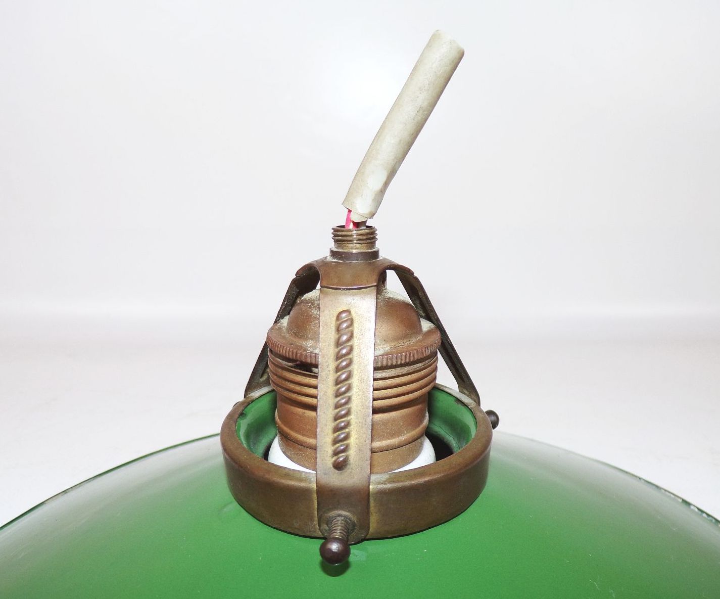 Alte Deckenleuchte Email E27 Grün Weiß Rund Art Deco Lampe Emaille 