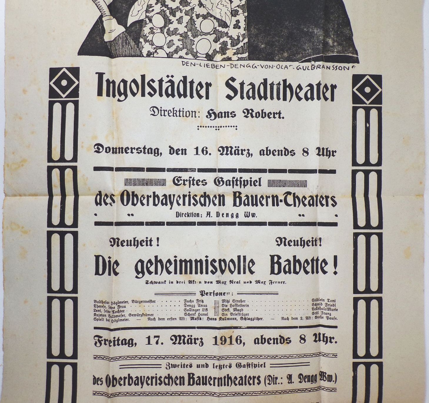 Altes Theater Plakat Ingolstadt Stadttheater Direktion Hans Robert 1916 Aushang Altes Theater Plakat Ingolstadt Stadttheater Direktion Hans Robert 1916 Aushang