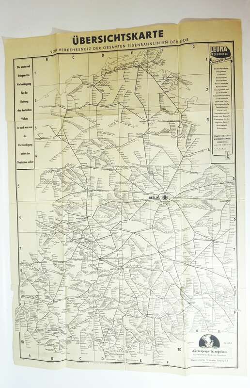 Landkarte DDR Eisenbahn Netzkarte 1951