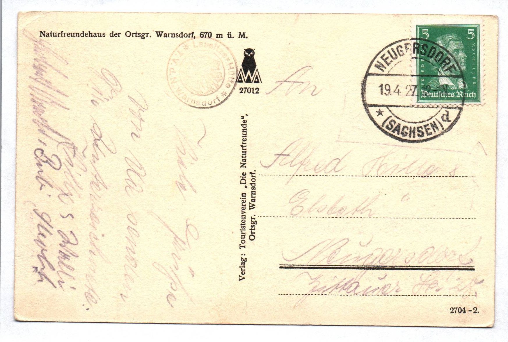 AK Naturfreundehaus der Ortsgruppe Warnsdorf Böhmen Varnsdorf 1927