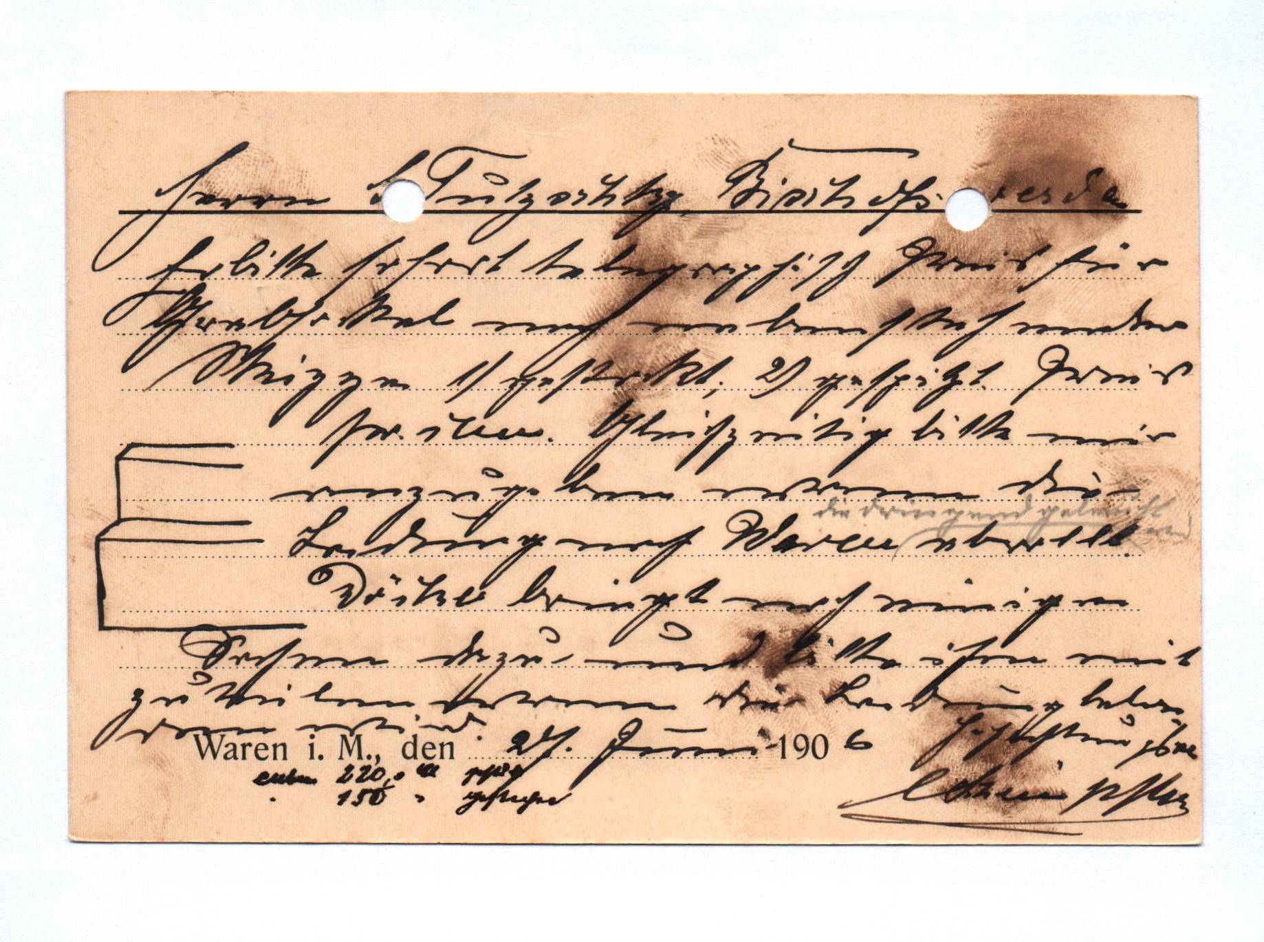 3x Bahnpost Waren Müritz Postkarte 1906