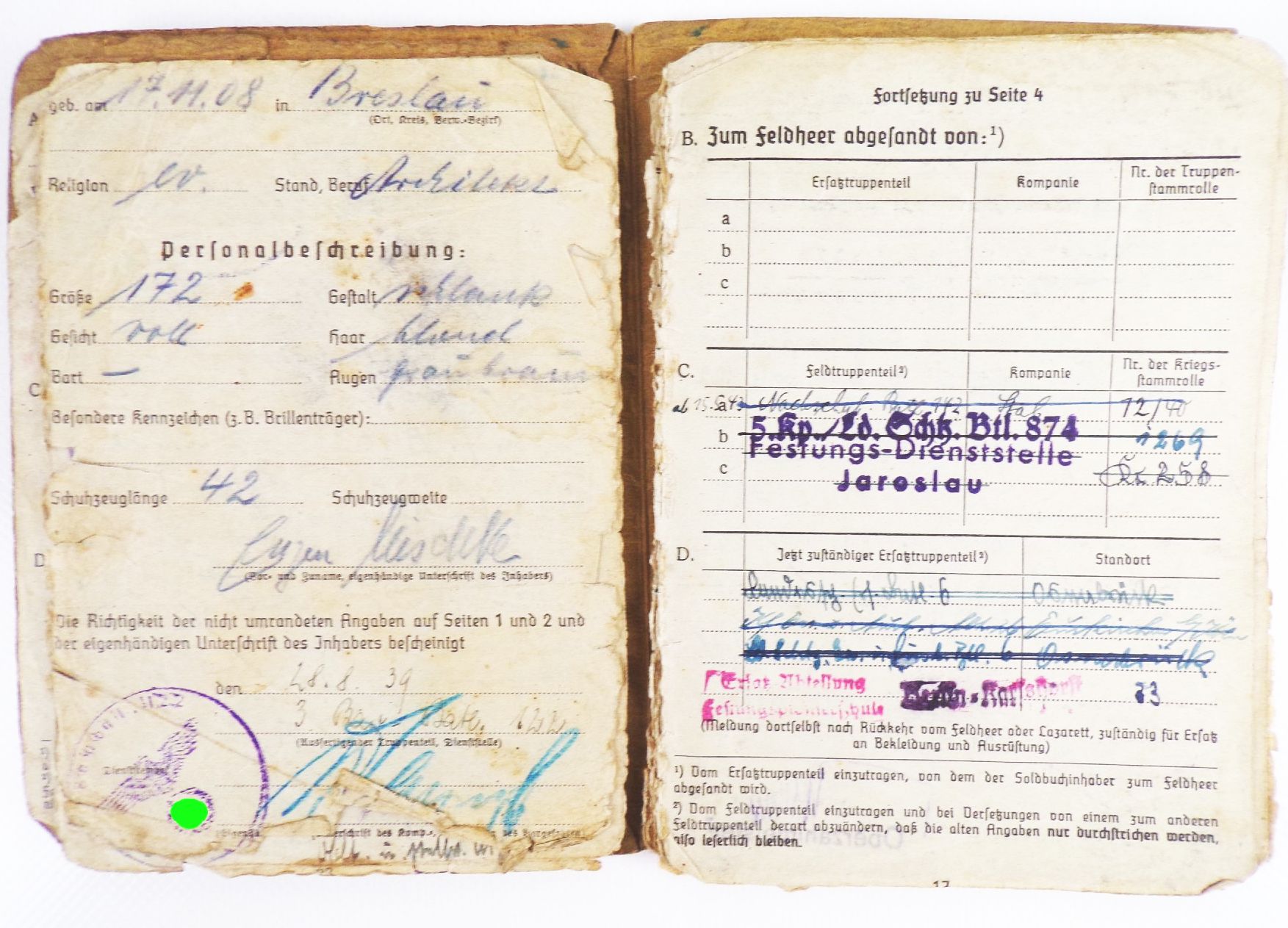 Soldbuch 2 WK Panzergrenadier 