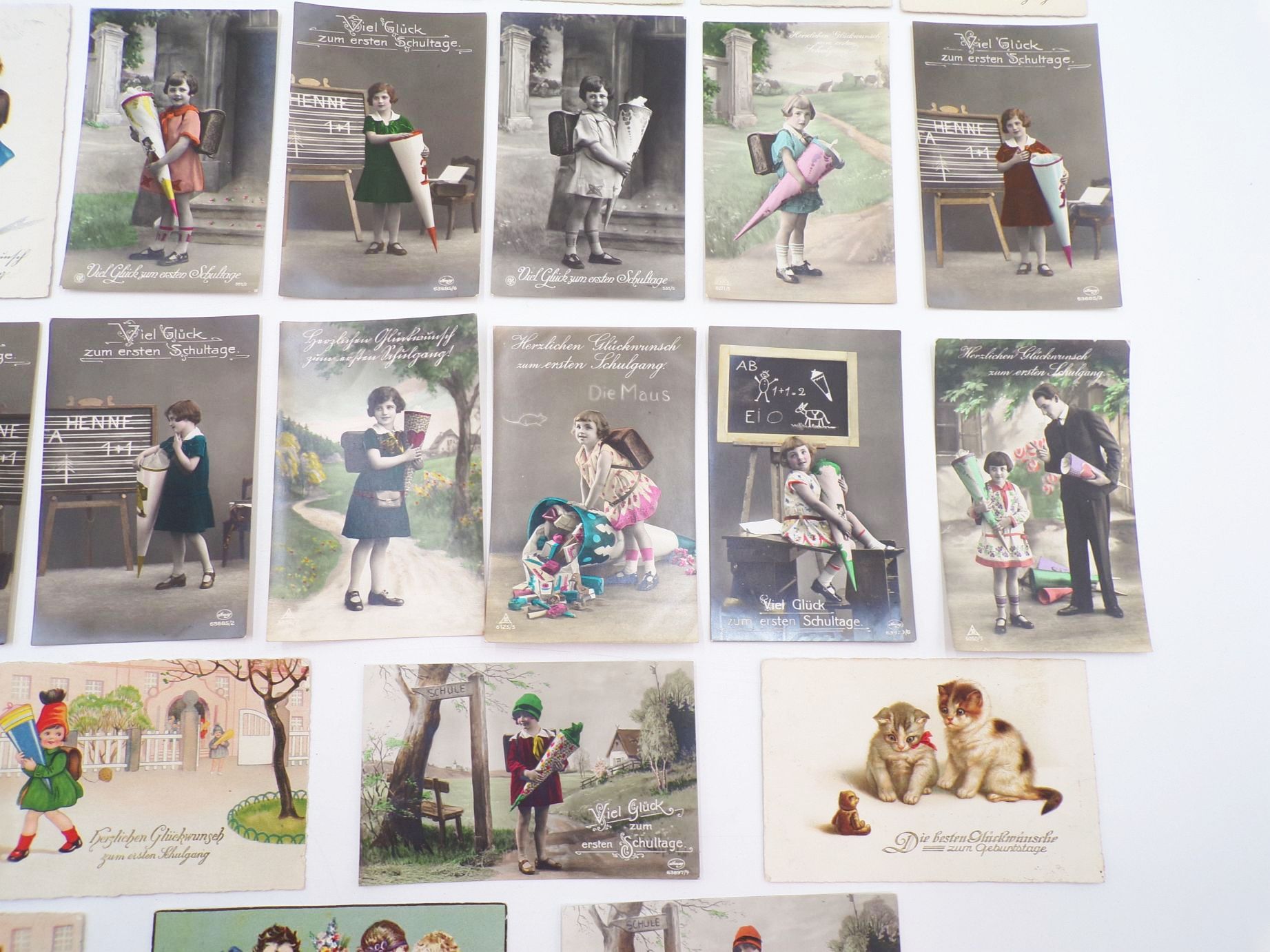 Konvolut Glückwunschkarten meist Schulanfang Ansichtskarten Kitsch