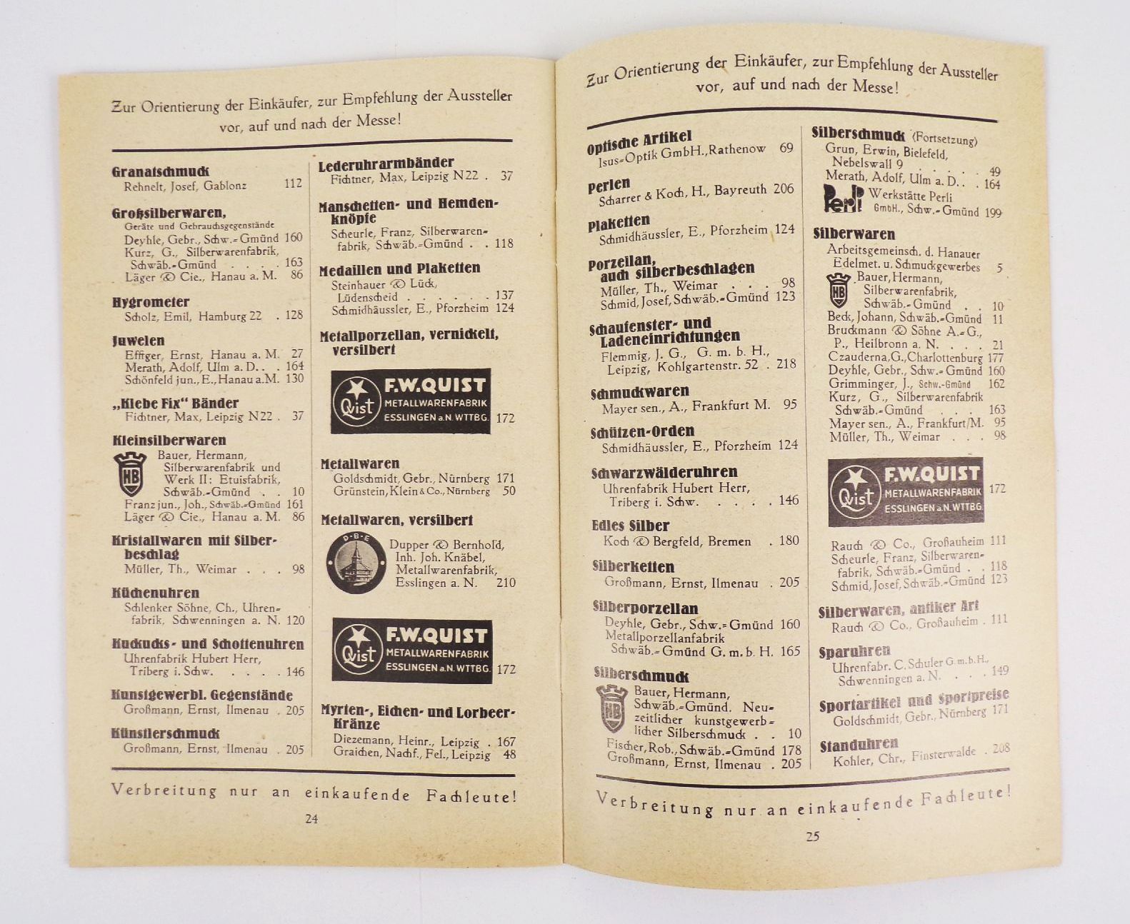 Spezial Führer Leipziger Messe 1935 Frühjahr Edelmetall Uhren Schmuck 