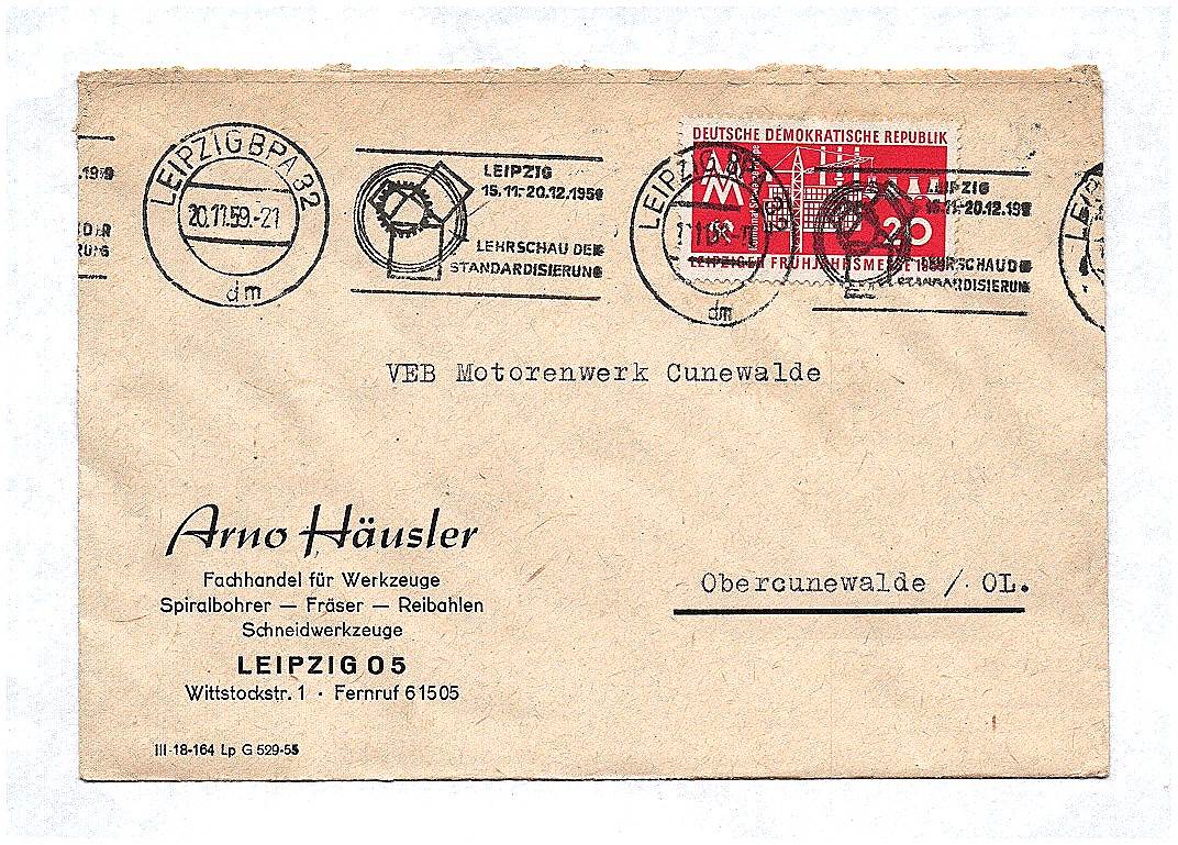 Briefkuvert Fachhandel Werkzeuge Leipzig DDR Brief 1959