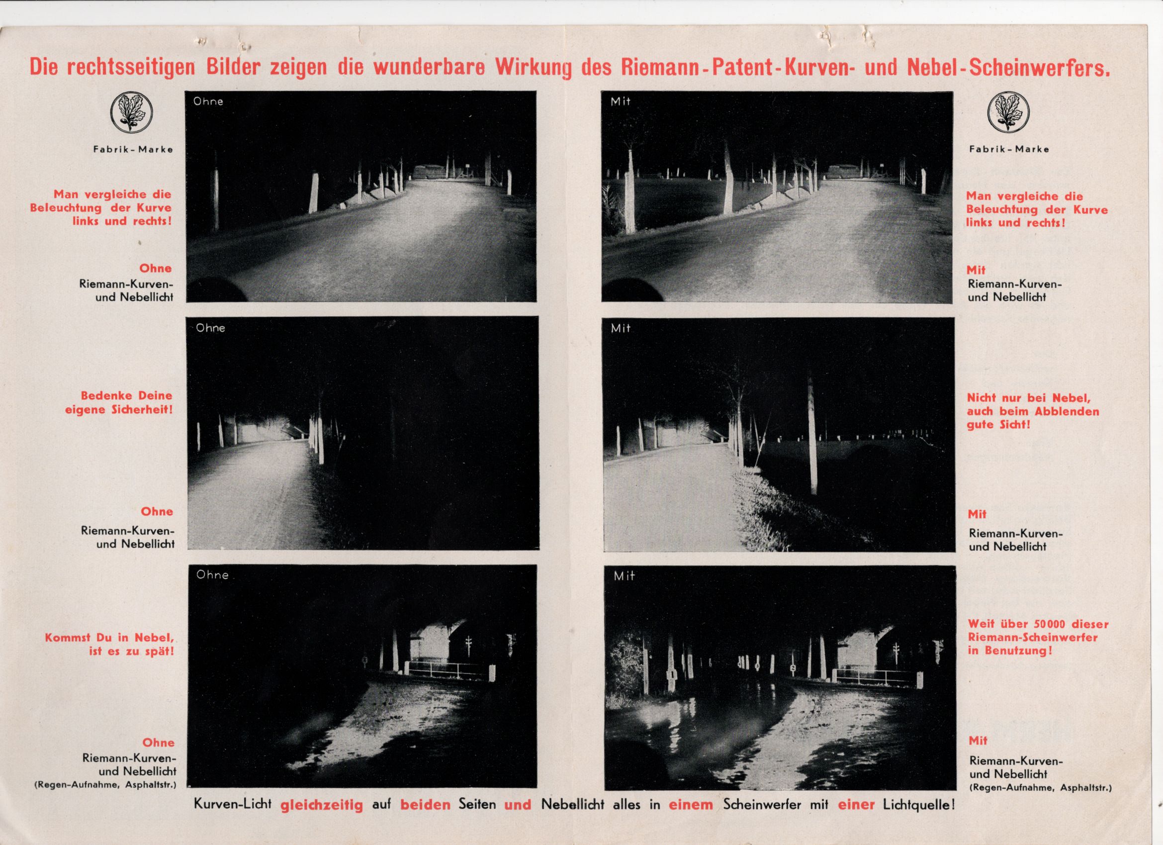  Blatt RIEMANN Kurven und Nebellicht Auto Kfz Werbung 1930 er