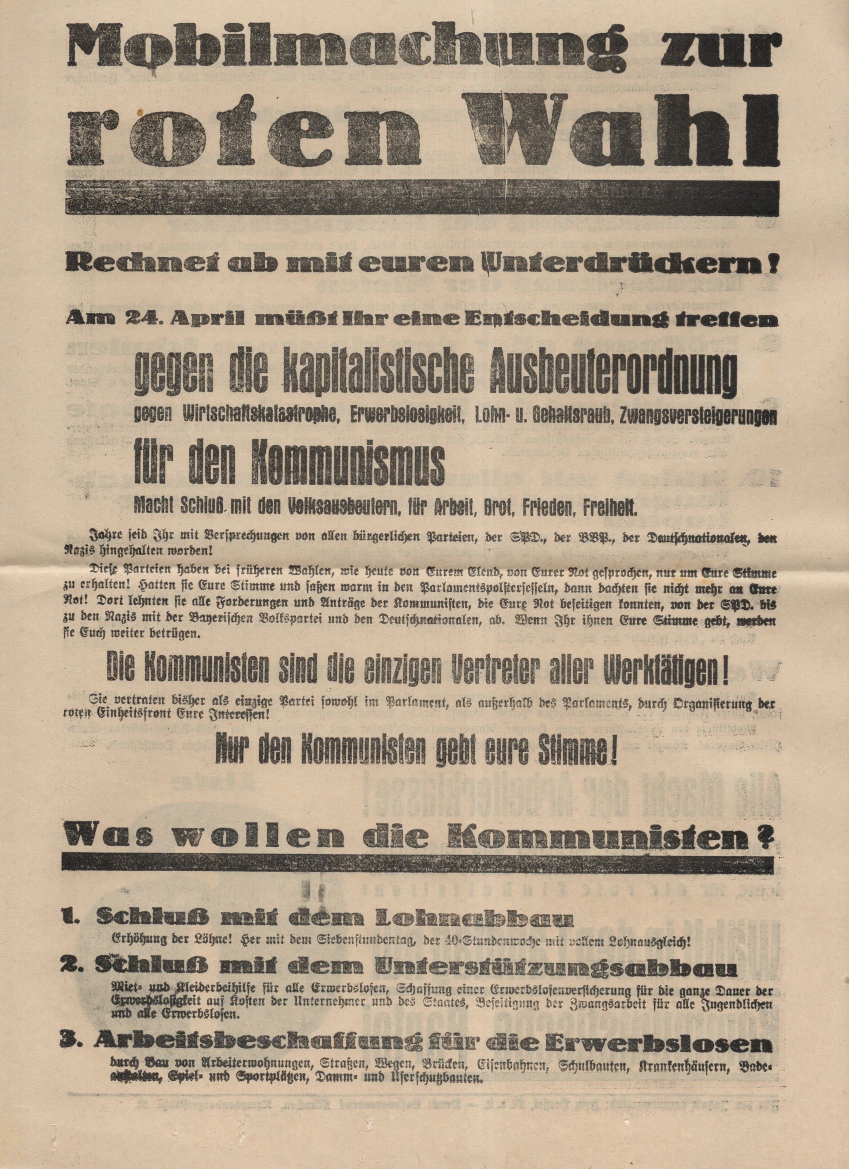 Kommunisten Flugblatt 1932 Landtag KPD 