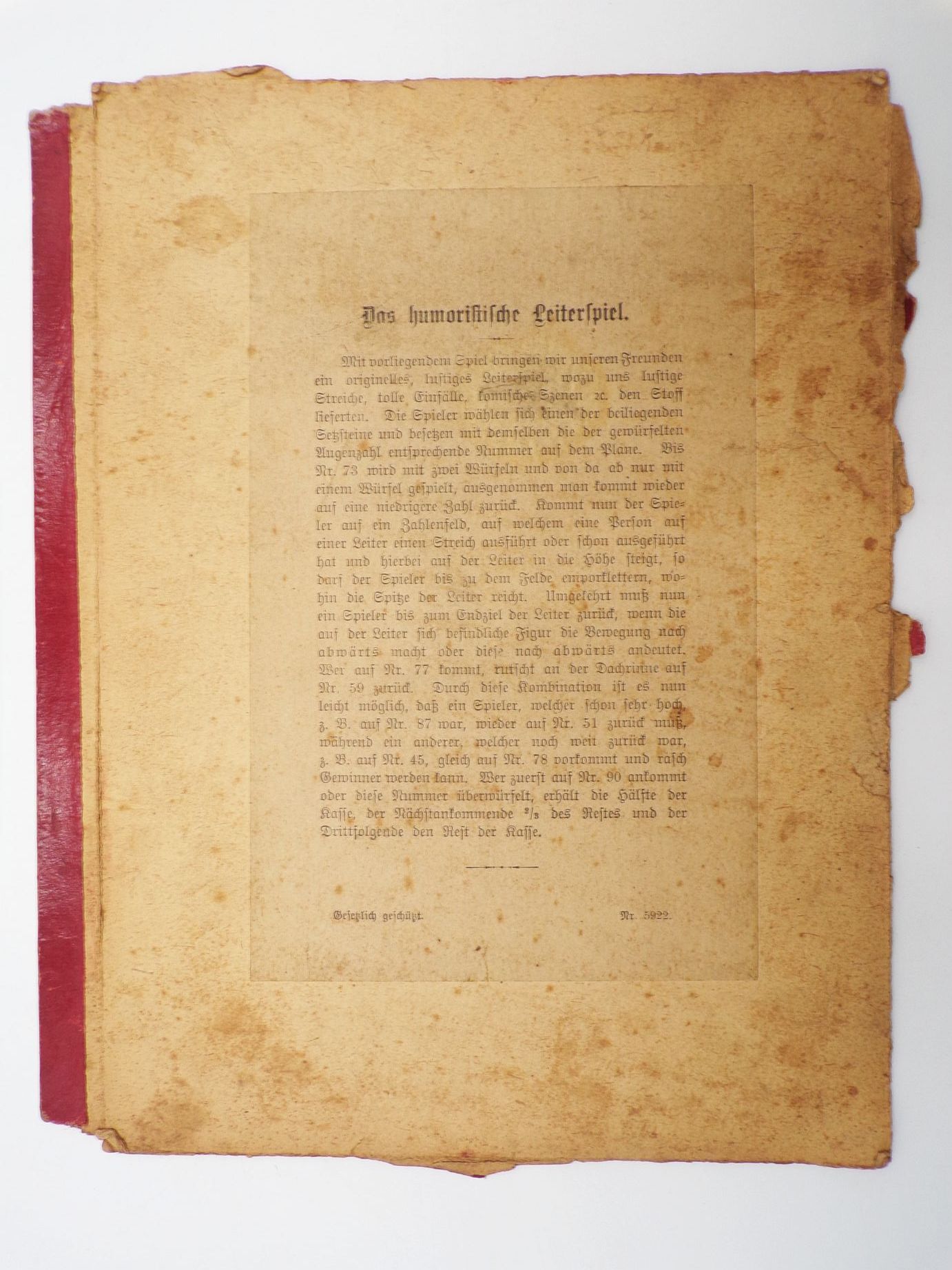 Alter Spielplan Das lustige Leiterspiel um 1900 Spielbrett Alter Spielplan Das lustige Leiterspiel um 1900 Spielbrett