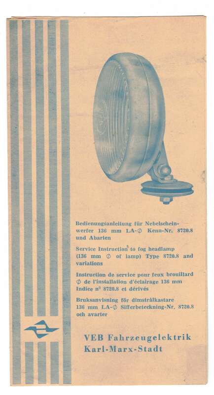 Prospekt VEB Fahrzeugelektrik Karl Marx Stadt 1964 Oldtimer KfZ Scheinwerfer 