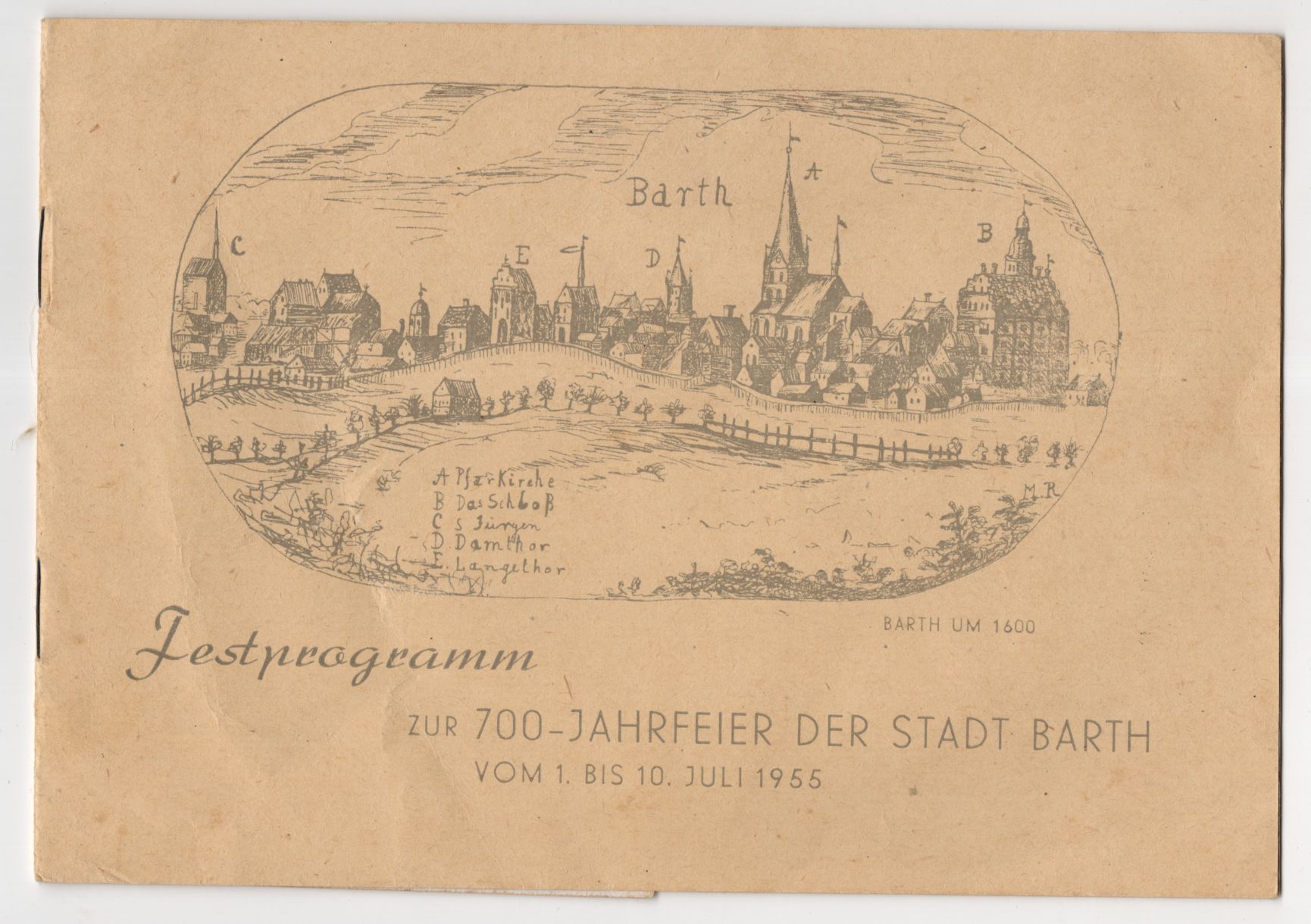 Festprogramm Barth 700 Jahrfeier 1955 mit Ansichtskarte