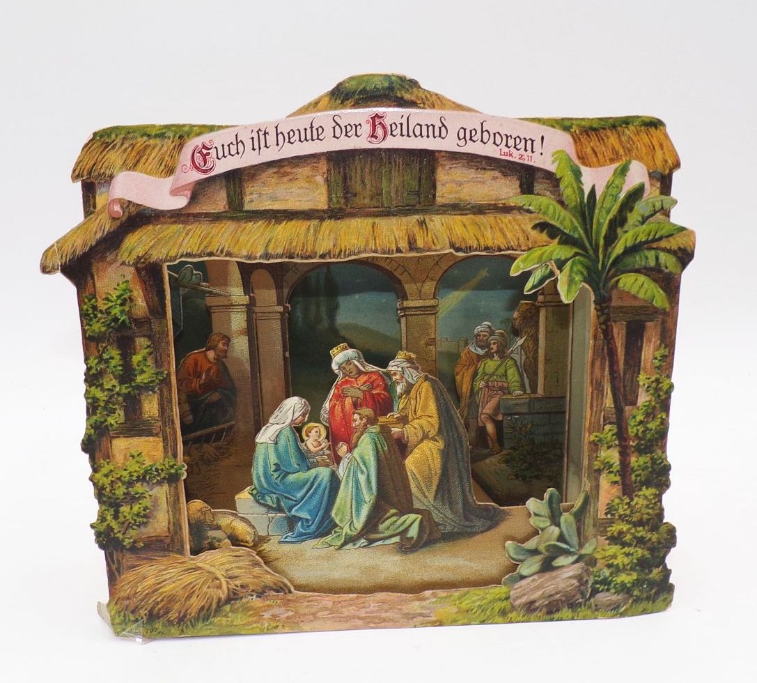 Alte Weihnachtskrippe Antik Aufstellkrippe aus Papier 3 D Weihnachtsschmuck Alte Weihnachtskrippe Antik Aufstellkrippe aus Papier 3 D Weihnachtsschmuck