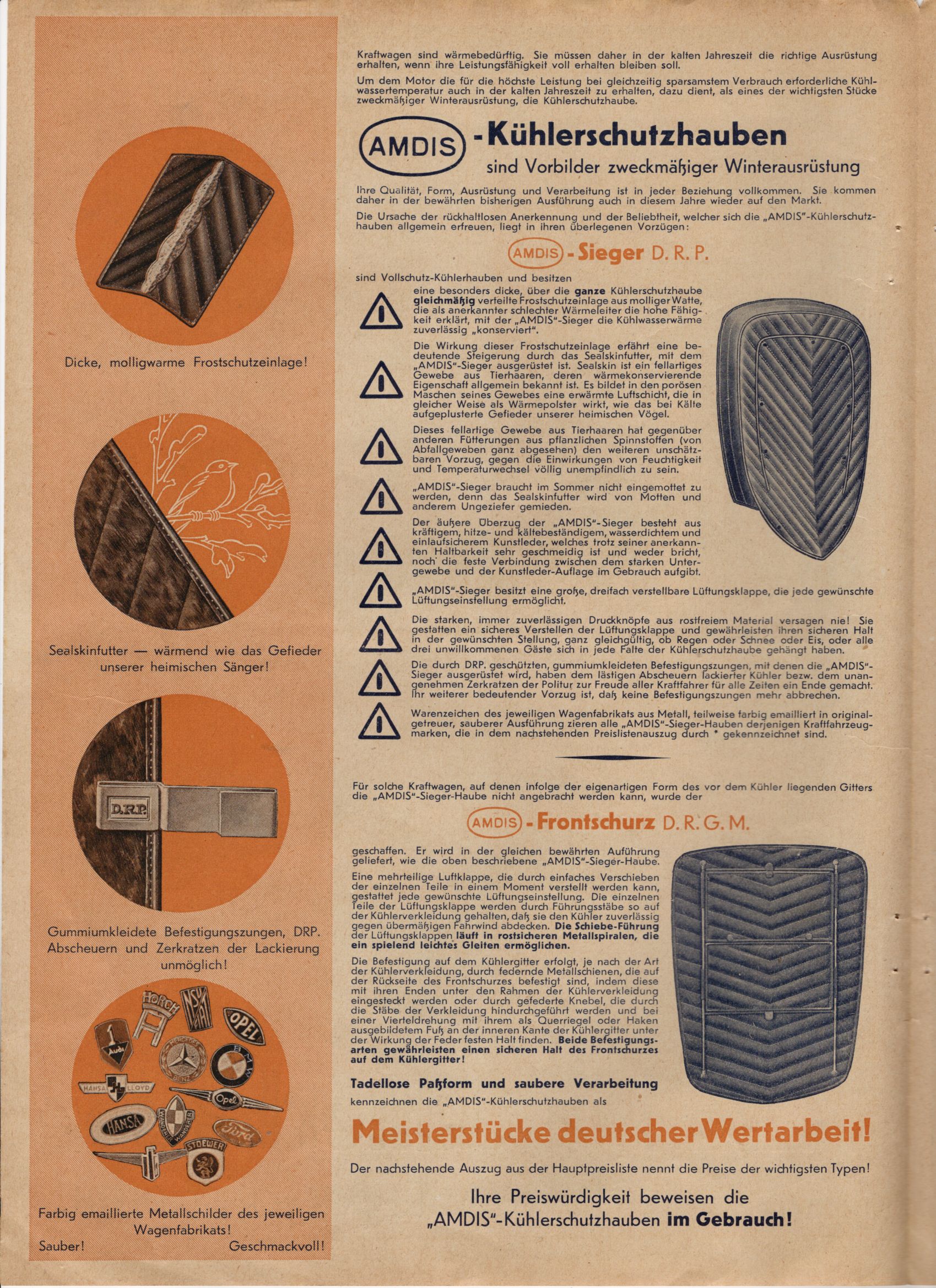 Alter Prospekt Amdis Kühlerhaube Auto Reklame Sammler um 1938