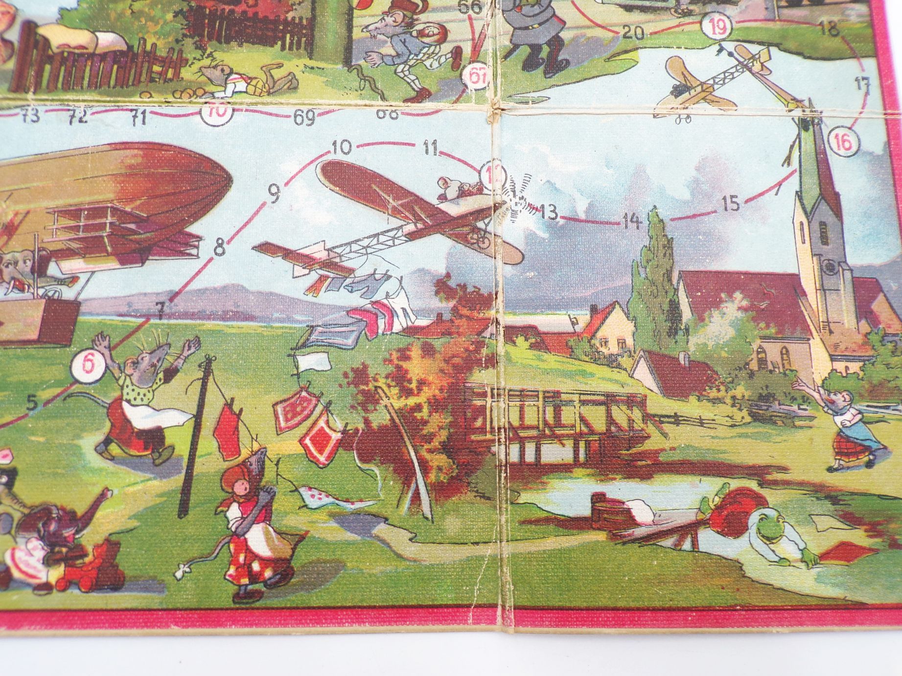 Alter Spielplan Mäuse mit Zeppelin Luftschiff Flugzeugen um 1920