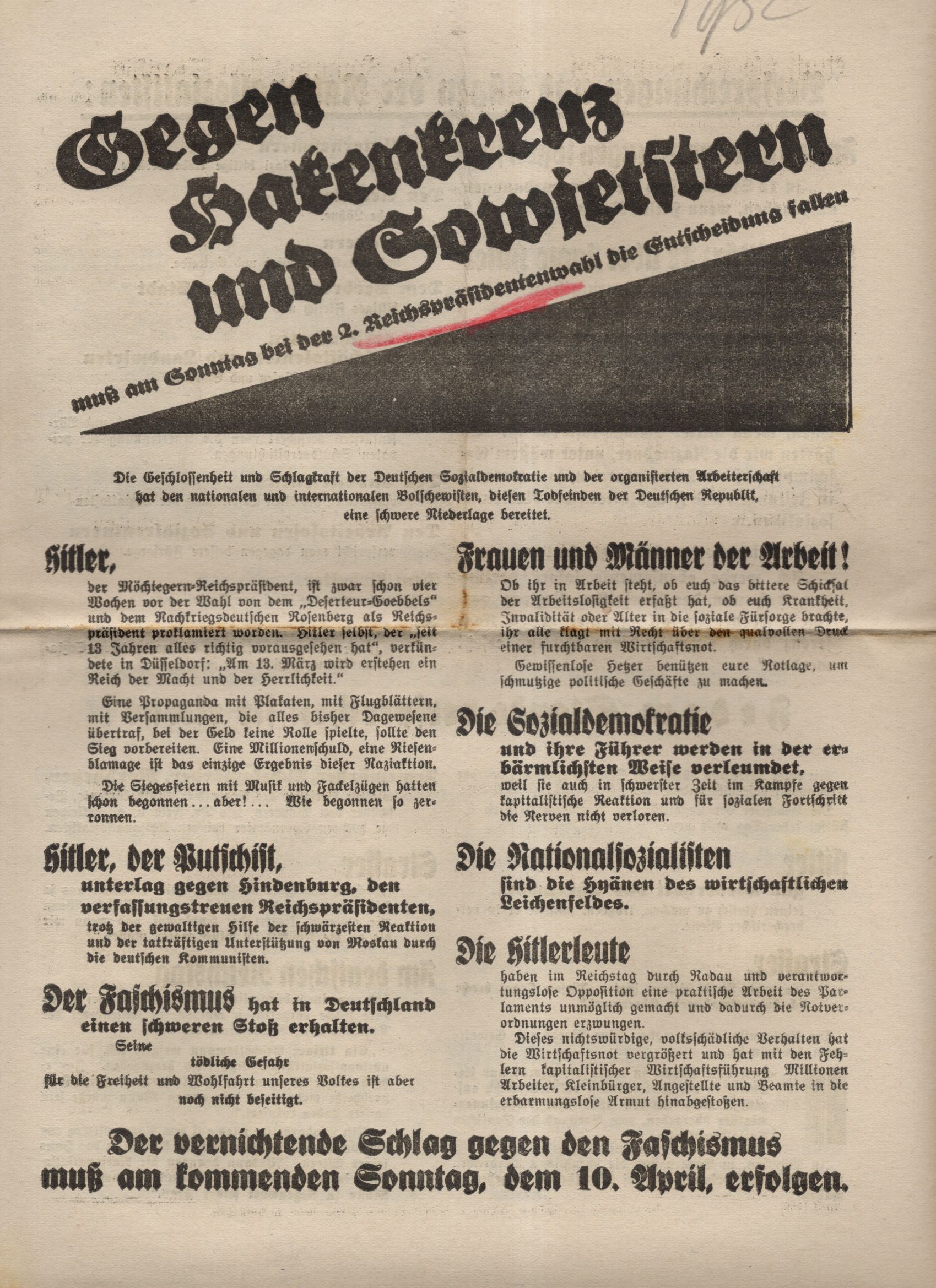 Prospekt Wahl 10 April 1932 Hindenburg Reichspräsidentenwahl Zeitzeugnis