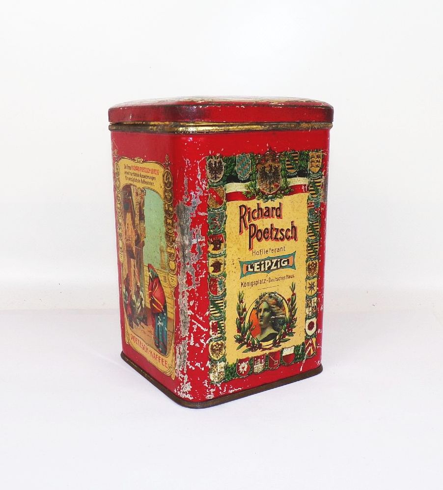 Alte Poetzsch Kaffee Blechdose Leipzig lithografiert um 1900 