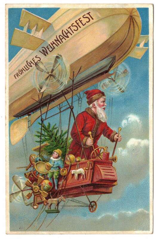 Präge Ak Weihnachtsmann fliegt mit Zeppelin Weihnachten Rarität 1912 