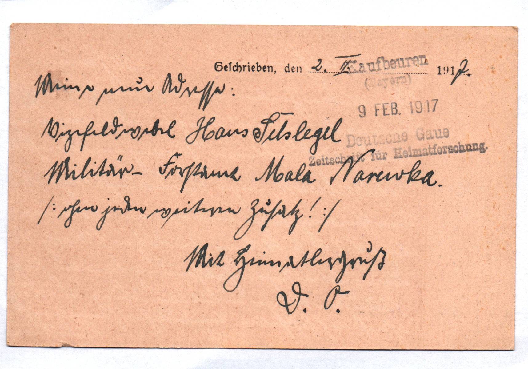 Feldpostkarte Militär Forstamt Mala Narewka 1917 Stempel Polen Feldpostkarte Militär Forstamt Mala Narewka 1917 Stempel Polen